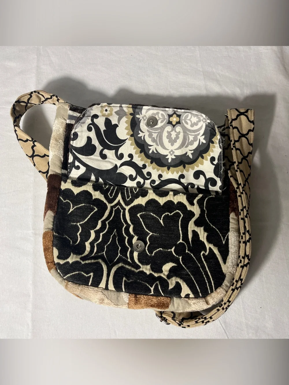 Vintage Patchwork Velvet Purse - Brown & Black